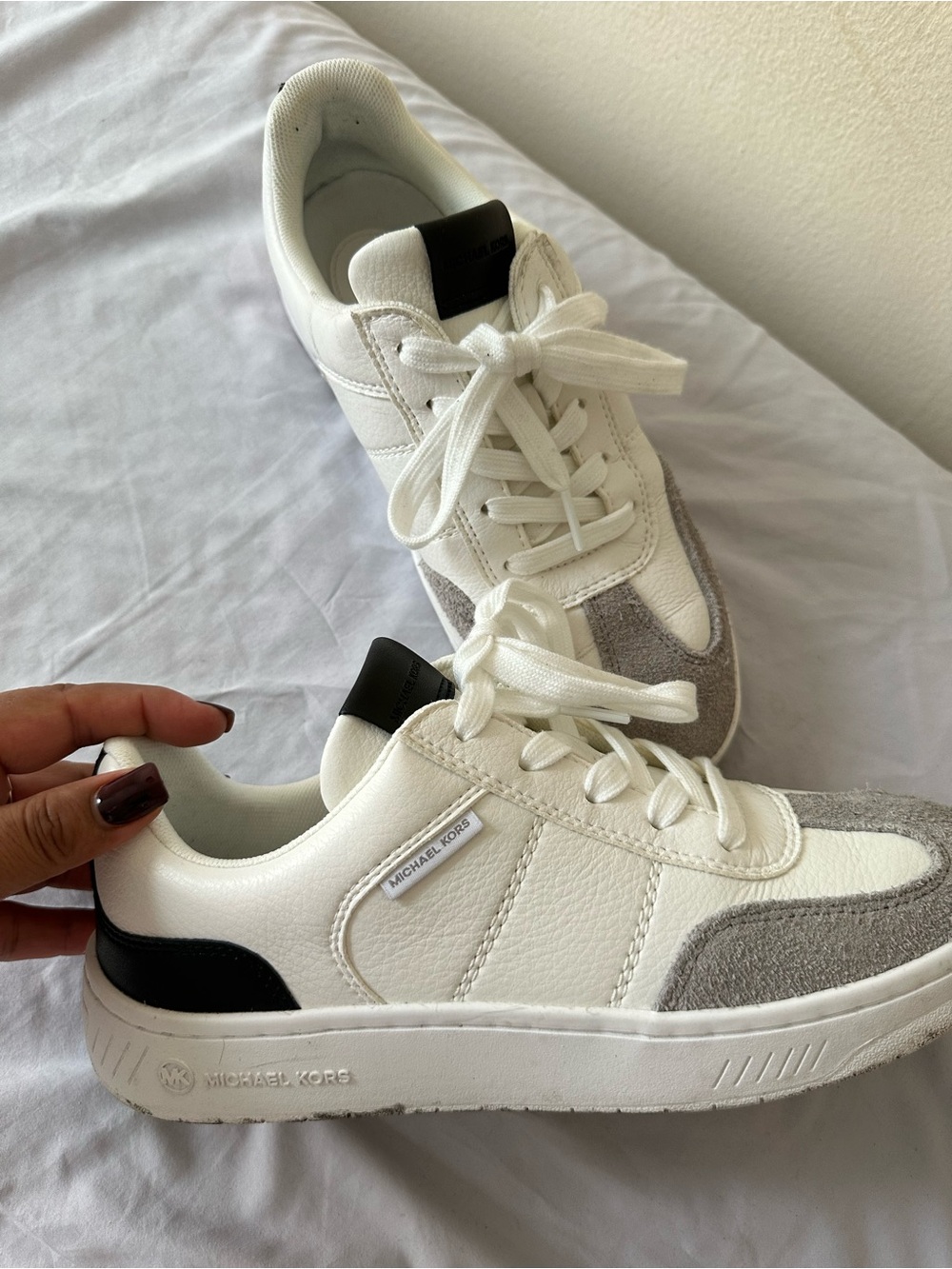 Michael Kors Women’s White, Gray & Black Leather Lace-Up Sneakers